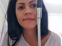 sexy latina maid washes dishes with huge tits out and big ass shaking for monster cock massage