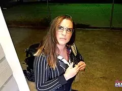 busty nerdy brunette celeste squeezes her huge boobs while masturbating in solo play session