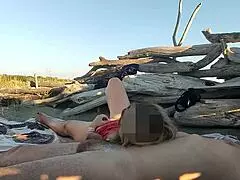 Pussy Flash Stranger Jerks Stepdad Dick on Beach Caught Public