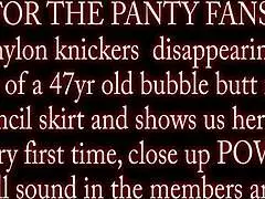 british milf 47 bends over flashes blue nylon panties thong upskirt bubble ass