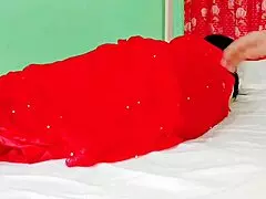 red saree stepmom rides cock hard with dirty hindi talk licks pussy deep and creampies wet 😜🔥