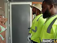 Andie Anderson Sunbathes Seductively Luring Gardeners Into Petite Threesome Facial Cumshot Taboo