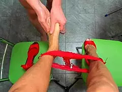 Mommy's huge cock footjob femdom makes you cum hard on her heels??