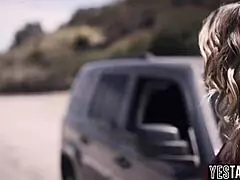 stranded blonde milf hitchhiker meets stud and they get busy outdoors outdoors