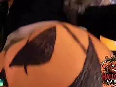 Brazilian milf carves BBC jack o'lantern Halloween ass fuck gaping toys