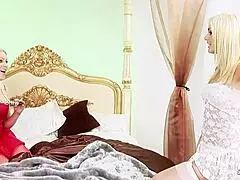 she caught her best friend with huge tits masturbating and they dove into first steamy lesbian toy kissing session