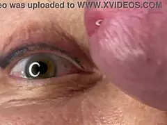 mature lady gets facecum with huge load right on her eye