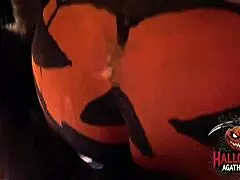 Agatha Brazilian Milf Rides BBC Carving Halloween Pumpkin Gape