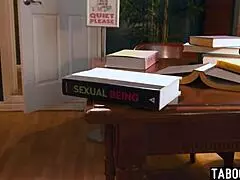 Busty Latina Milf Librarian Puck Lures Babe for Pussy Licking Lesbian Action