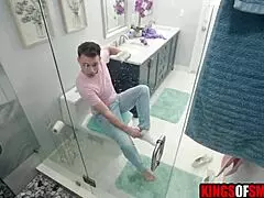 stepmom blonde milf begs fat old-young guy to join shower for taboo natural tits blowjob.