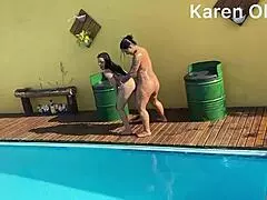 enjoy sunny pool day with two hot babes bruna lopesxx giving oral interracial fun