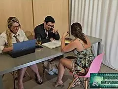 brazilian milf mama studio sneaks under desk for interracial big black cock quickie