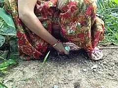 stepmom slides huge dildo deep into tight pussy amid open field car outdoor tease