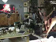 odette takes client's facial backstage