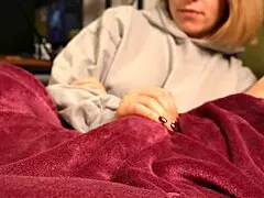 tv time with chubby teen turns into ruined handjob cumshot