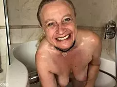 horny experience hits while bathing with big natural tits out