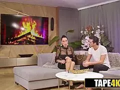 Stunning glamorous tattooed tutor tricked skinny student into monster cock ride