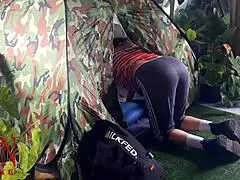 nudist lady bends over for stranger pussy fuck at beach camp nature public doggystyle juicy