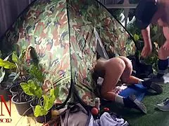 nudist lady bends over for stranger pussy fuck at beach camp nature public doggystyle juicy