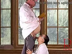 Regina noir slurps boss dick by office window cum blasts her face!