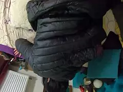 Watch shiny leotard milf take doggystyle pounding cum on clothes!