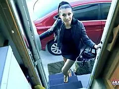 Skinny Big Titted Brunette Raven Lane Strips Rips Clothes Masturbates In RV