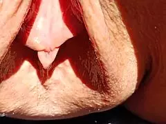 Mature Wife Flashes Huge Wet Shaved Meaty Pussy Lips in Slow Motion