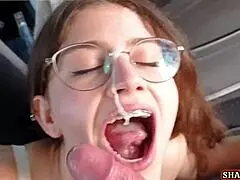 Nerdy Girlfriend Sucks Cock in Car Before Bent-Over Doggystyle Facial