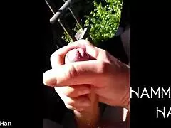 muscular bodybuilder wanks monster cock closeup cumming public forest outdoors