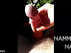 muscular bodybuilder wanks monster cock closeup cumming public forest outdoors