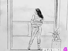 brunette milf poses in lingerie before stripping her small tits bare