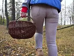 milf struts forest path in tight jeans shaking big ass