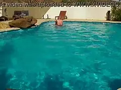 Hey, we're fucking hard in the pool on holiday, her shaved pussy takes it deep!