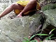 Buddy fucks busty aunt in jungle pond amid public bathers