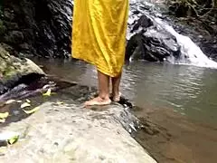 Buddy fucks busty aunt in jungle pond amid public bathers