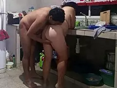 teacher milf with big ass bends over in kitchen for creampie doggystyle pounding