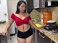 check out my hot latina stepmom's huge ass shaking while she cooks