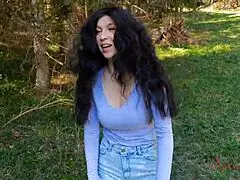 CURVY BRUNETTE INFLUENCER BENT OVER DOGGY IN FOREST FOR BIG COCK CREAMPIE NOT BEAR