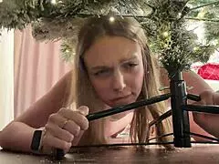 stepsister stuck under christmas tree - wanna rip clothes and fuck her tight pussy?