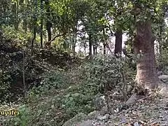 desi stepdad bends shaved stepdaughter over ranch fence for outdoor doggy pussy pounding