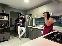 boyfriend leaves and his buddy heats me up for kitchen fuck with creampie finish
