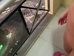 i called my neighbor for hotel balcony anal fuck he filled my ass with cum in red sheer