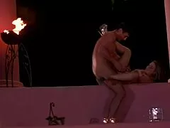 Three blonde milfs in lingerie and stockings gather on the bed for a private session. They pose in heels and fishnets.