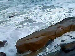 Natural tits bounced on beach