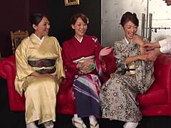 Mature women in kimonos party