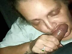 Mature woman performs sloppy blowjob