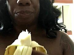 Banana-themed sex act with mature wife