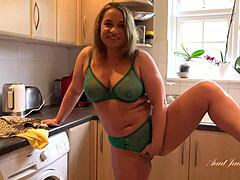 Busty stepmom seduces in kitchen