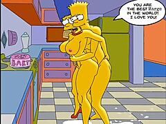 Sexy husmor Marge stønner av nytelse mens hun mottar en creampie i alle hullene sine i en anime Hentai-video