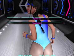 3D cartoon of a busty gym girl's rear end